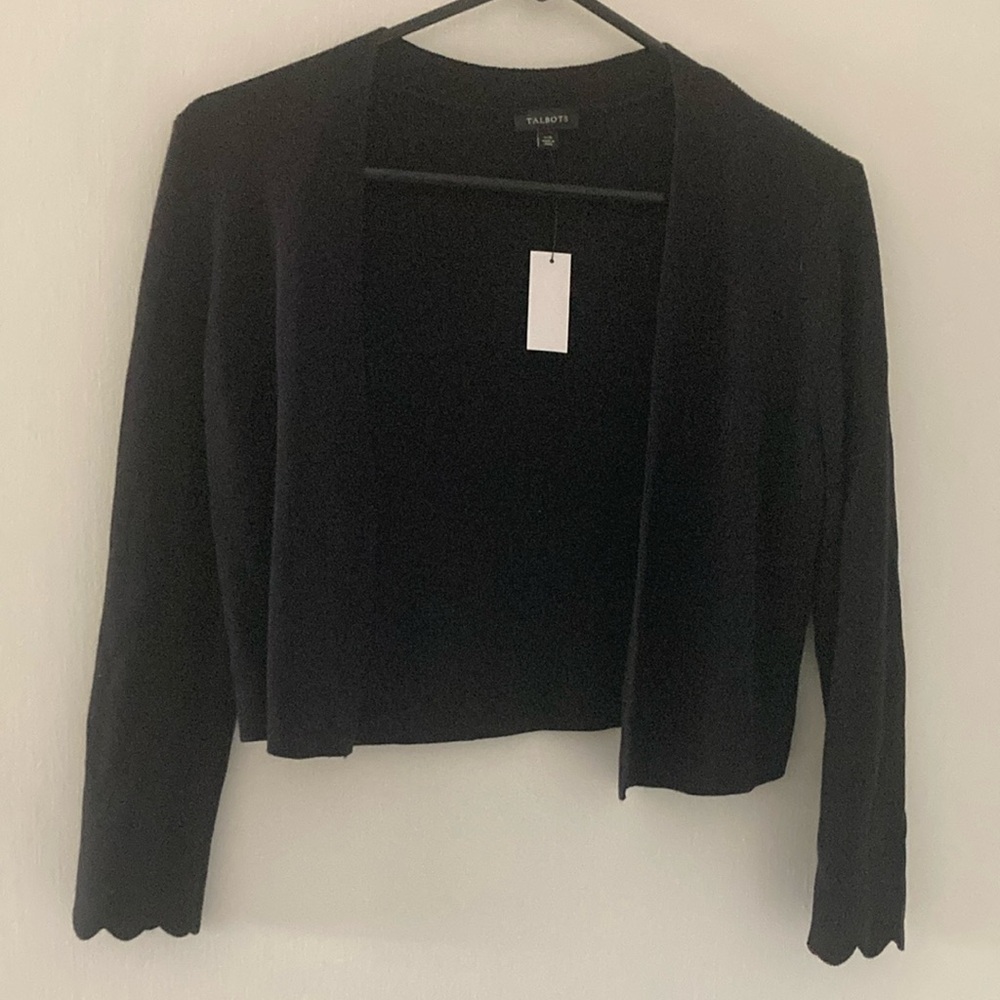 Cropped Black Cotton Light Jacket Talbots XS Petites New with Tags